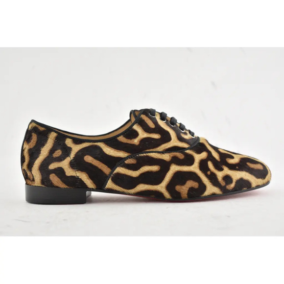 Christian Louboutin New Fred Flat Black Brown Leopard Pony Fur Derby Loafer 35.5 - Picture 2 of 12
